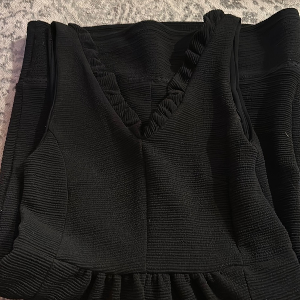Maeve Black Textured V-Neck Mini Dress